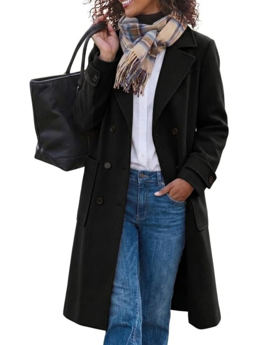 Chic Women's Double Breasted Wool Trench Peacoat for Fall & Winter Fashion